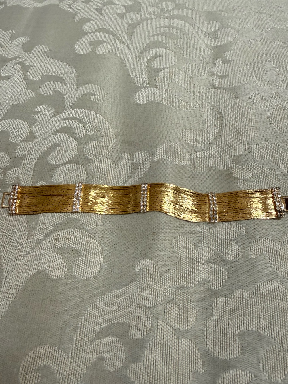 Gold Mesh Chain Bracelet with Clear Crystals